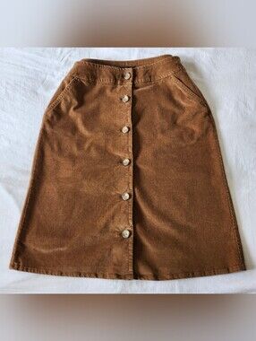 Vintage Brown Corduroy Skirt With Button Front